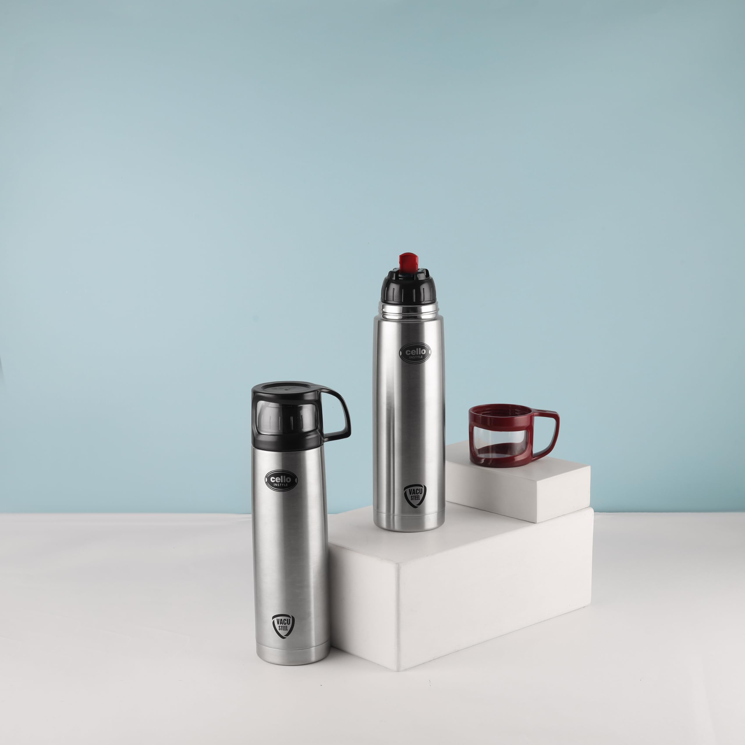 Cello Instyle Thermosteel Water Bottle, 500ml, Silver | 24 Hours Hot and Cold | Flask for Tea Coffee | Rust & Leak Proof | Ideal